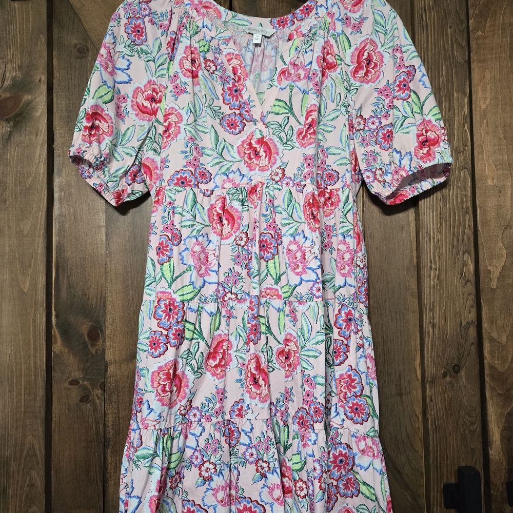 Kids Floral Tiered Dress - Pink Multi